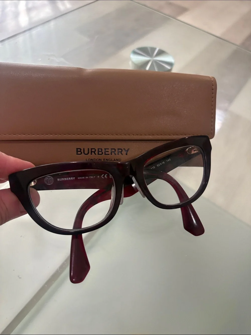 BURBERRY Reading Glasses Check Red & Gold Frames